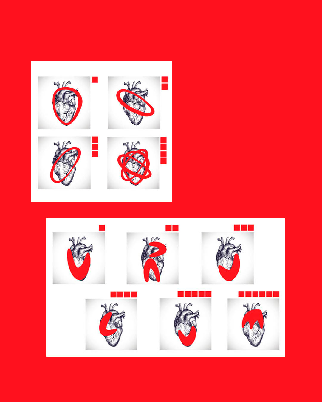 Decomposição da forma de um coração para a construção de ícone e letras para a marca URUCUM.